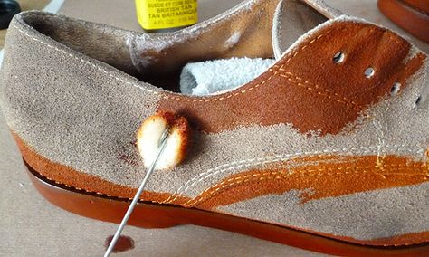 Now you can buy clearance suede and dye it! :)  Learn how to dye suede & Bring new life to lighter color suede that you want a darker color Suede Paint, Boots Diy, How To Dye Shoes, White Leather Shoes, Shoes Hack, Shoes Diy, Leather Dye, Your Shoes, Painted Shoes