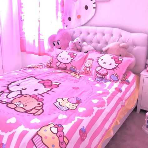 i dont know whos photo this is but i just edited it <3 Bed Frames Aesthetic, Frames Aesthetic, Aesthetic Hello Kitty, Girls Halo, Hello Kitty Bedroom, Kitty Stuff, Kawaii Room, I Dont Know, Bed Frames