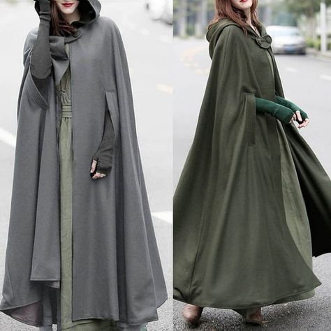 ZANZEA Cosplay Novel Shawl Pluvial Cocktail Long Coat Women Hooded Cloak Button Robe Winter Cloak, Parka Coat Women, Cape For Women, Black Cloak, Hooded Trench Coat, Long Coat Jacket, Hooded Cape, Long Coats, Long Coat Women