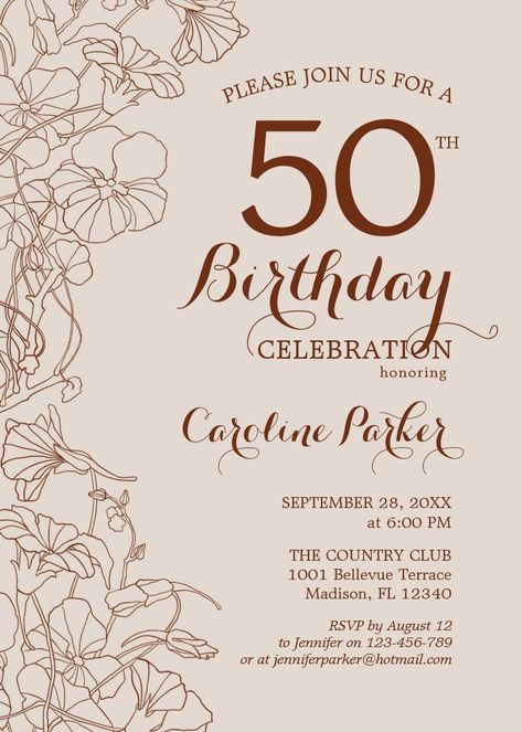 Terracotta Boho Floral 50th Birthday Party Invitation Birthday Party Surprise, Surprise 50th Birthday Party, Surprise 30th Birthday, Surprise 60th, Elegant Birthday Invitations, 60th Birthday Party Invitations, 30th Birthday Party Invitations, Surprise Birthday Invitations, 40th Birthday Party Invites