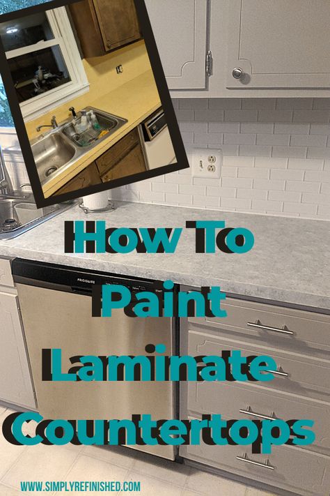 How to update laminate countertops using the Giani Countertop Paint Kit. This is a simple update to improve the look of old laminate countertops. #DIYhomeprojects #farmhousestyle #gianicountertop paint #laminatecountertoppaint Giani Countertop Paint Kit; Laminate Countertop Paint Kit; Painted laminate countertops; farmhouse makeover; kitchen makeover on a budget; budget kitchen update Update Laminate Countertops, Paint Laminate Countertops, Painting Bathroom Countertops, Giani Countertops, Giani Countertop Paint, How To Paint Laminate, Painting Laminate Countertops, Countertop Paint Kit, Painting Kitchen Countertops