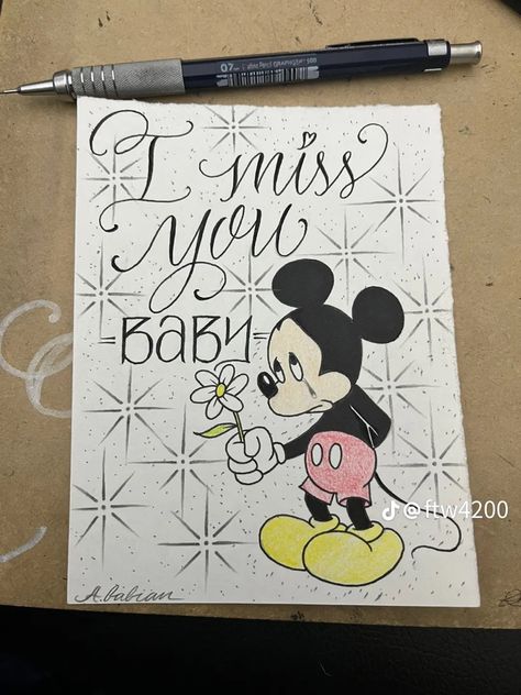 Mickey Mouse Love Drawing, Missing You Drawings, Cartoon Love Drawings, I Love You Drawings For Him, Jail Letter Ideas For Boyfriend, Sweet Drawings For Boyfriend, I Only Have Eyes For You Drawing, Things To Draw For Him, Love Letters Drawing