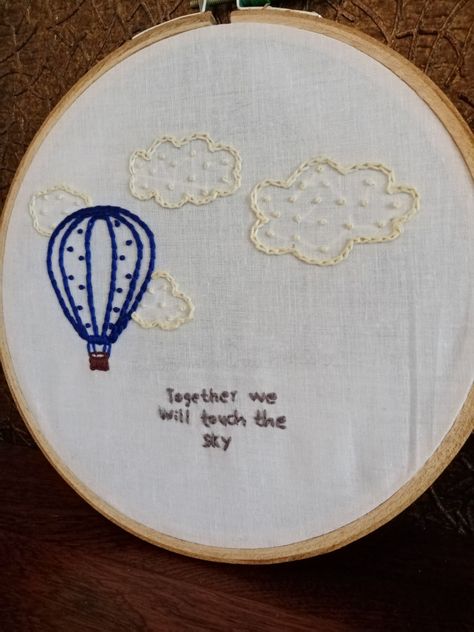 Clouds and hot air balloon Hot Air Balloon Embroidery, Air Balloon Embroidery, Balloon Embroidery, Shirt Aesthetic, Embroidery Hoop, Hot Air Balloon, Air Balloon, Hot Air, Balloons