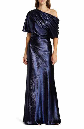 Xscape Evenings Ruched Puff Sleeve Velvet Gown | Nordstrom Velvet Gown Design, Gown Plus Size, Velvet Gown, Sequin Gown, Ruched Bodice, Blue Bridesmaids, Eliza J, Satin Skirt, Groom Dress