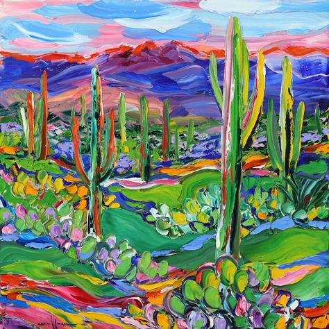 Desert – Cara Pabst Moran Cactus Paintings, Watercolor Projects, Desert Art, Desert Painting, Cactus Art, Southwest Art, Night Painting, Colorful Landscape, Painting Photos