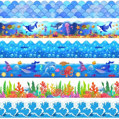 PRICES MAY VARY. Generous in Quantity: not just 1, you get 6 summer ocean bulletin board borders in 6 different types, with about 32.81 ft/ 10 m in length per roll, a total stretch of 197 ft and a width of approximately 2.76 inches, which are ideal for sprucing up your classroom bulletin boards, walls, windows, and class projects; You also receive 2 rolls of adhesive dots, totaling 200 pieces, ensuring convenience and ease of use Ocean Themed Design: the summer spring border for bulletin board b Back To School Whiteboard, Science Class Decorations, Under The Sea Bulletin Board, Sea Bulletin Board, Spring Border, Ocean Theme Decorations, Ocean Classroom, Ocean Theme Classroom, Underwater Theme