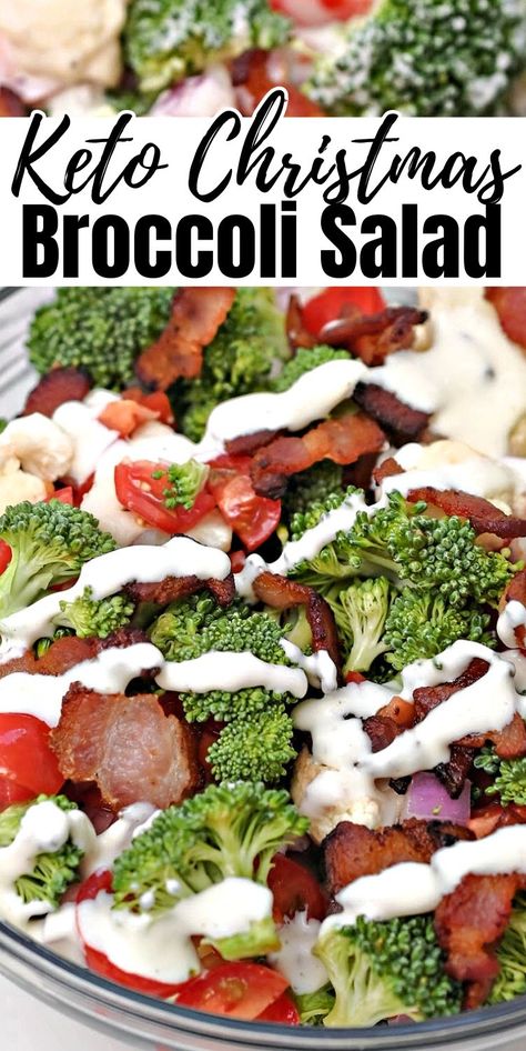 Keto Christmas Salad #ketochristmassalad #christmassalad Keto Side Dishes Easy Cold, Keto Vegetable Salad, Holiday Broccoli Salad, Salad Recipes For Christmas Dinner, Keto Christmas Sides, Healthy Christmas Side Dishes, Keto Side Dishes For Christmas, Keto Friendly Salads, Keto Salad Recipes