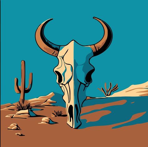 Horned cow head skull Cow Head Skull, Head Skull, Color Drawing Art, Desert Safari, Color Drawing, Cow Head, Cow Skull, Mini Drawings, Colorful Drawings