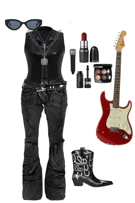 80s Fashion Rocker Women, Rock Star Gf Outfits, Rock Star Gf, 80s Fashion Rocker, Gf Outfits, Biker Chick Outfit, Rock Star Outfit, Rock Star Party, Boot Pulls