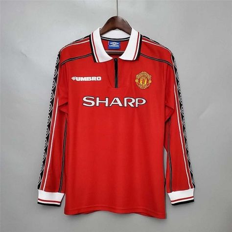 Manchester United Retro Soccer Jersey Home Long Sleeve Replica 1998/99 Retro Football Shirts, مانشستر سيتي, Manchester United Football, Retro Football, Vintage Jerseys, Football Kits, Long Sleeve Jersey, Man United, Retro Shirts