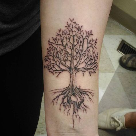 101+ Oak Tree Tattoo Ideas You Need To See! 69 Outsons Oak Tree Tattoo Forearm, Oak Tree Tattoo Small, Oak Tree Tattoo Designs, Oak Tattoo, Olive Tree Tattoos, Tree Tattoo Ideas, Tree Silhouette Tattoo, Tree Roots Tattoo, Tree Tattoo Meaning