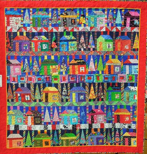 Quilt Inspiration: California Fall Quilt Show: Part 5 Schoolhouse Quilts, Freddie Moran, Quilt Houses, Quirky Quilts, Freddy Moran, Economy Block, Pictorial Quilts, House California, California Fall