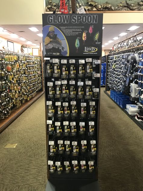 Here's a transformation for your Tuesday. Our client Lindy Fishing Tackle came to us to design LED-lit, end cap displays for their latest fishing lures... Glow Spoons! Fishing Table, Cap Display, Tackle Shop, Fishing Shop, Fishing Supplies, Peg Board, Fishing Tackle, Trade Show, Bushcraft