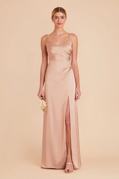 Catherine Rose Gold Matte Satin Mermaid Bridesmaid Dress | Birdy Grey Dress Code For Wedding, Taupe Bridesmaid, Rose Gold Bridesmaid Dress, Sea Glass Wedding, Mauve Bridesmaid, Mauve Bridesmaid Dress, Taupe Bridesmaid Dresses, Neutral Bridesmaid Dresses, Sage Bridesmaid Dresses