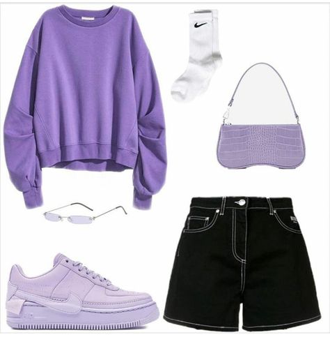 Violet Aesthetic Outfit, Purple Tomboy Outfit, Purple Cute Outfits, Violet Outfit Aesthetic, Purple And White Outfits, Purple Outfits Ideas, Purple Outfits Aesthetic, Purple And Black Outfits, Violet Outfits