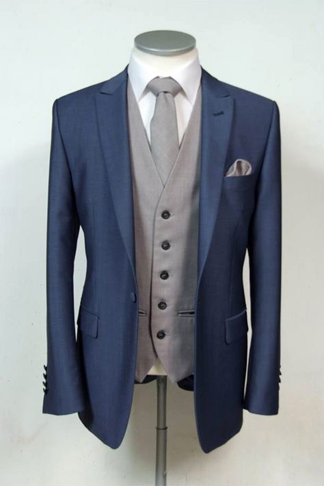 Blue Suit Grey Waistcoat, Wedding Suits Men Grey, Lounge Suit, Blue Lounge, Wool Waistcoat, Wedding Suits Groom, Groom Tuxedo, Suits Men, Casual Chique