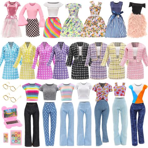 PRICES MAY VARY. WHAT CAN YOU GET -- 6 Sets of office style doll clothes and 3 pcs accessories. 2 Sets of elegant outfits, 2 casual tops and pants, 2 dresses . The doll clothes are random style and the dolls are not included SWEET GIFT -- You can prepare these doll clothes as delicate gifts for girls and collectors, which can fill their closets. It is suitable for birthday gifts, Christmas gifts, New Year gifts, commemorative gifts, etc ELEGANT OUTFITS - The style is very simple and exquisite. W Elegant Dresses Casual, Barbie Night, Golden Glasses, Commemorative Gifts, Workplace Office, Girls Doll, Elegant Casual Dress, Barbie Outfits, Random Style