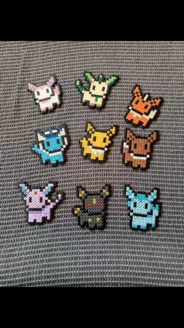 Eevee Perler Bead Patterns, Leafeon Perler Beads, Eeveelutions Perler Bead Patterns, Evee Pokemon Perler, Cute Hama Bead Ideas, Studio Ghibli Perler Beads, Perler Bead Patterns Pokemon, Ditto Perler Bead, Glaceon Perler Beads