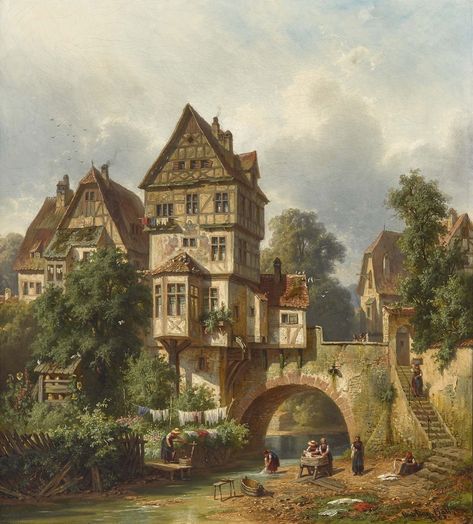 German Paintings, Enchanted Village, Fantasy Village, Fantasy Town, German Village, Medieval Houses, Building Concept, Odaiba, Fantasy City