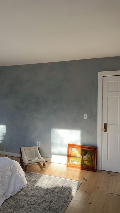 Lime Washed Bedroom Walls, Dark Limewash Paint, Blue Lime Wash Bedroom, Light Blue Lime Wash Wall, Bedroom Ideas Limewash, Light Blue Limewash, Blue Lime Wash Paint, Accent Wall Lime Wash, Blue Limewash Bathroom