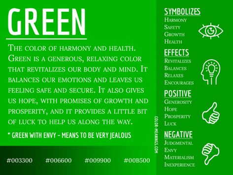 Color Meanings - The Power and Symbolism of Colors (Infographics) Color Meaning Personality, Green Color Meaning, Small Wave Tattoo, Neon Prom Dresses, Birth Colors, The Color Green, Color Symbolism, Shingle Colors, Shabby Chic Dresser