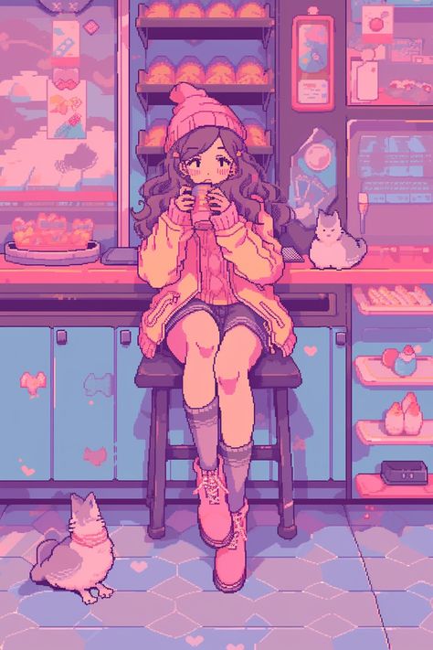 Anime Master, Piskel Art, Arte 8 Bits, Cool Pixel Art, 8bit Art, Anime Pixel Art, Anime Aesthetic, Anime Scenery Wallpaper, Cute Backgrounds