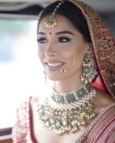 Indian Wedding Look, Nose Ring Indian, Nath Nose Ring, Nepali Jewelry, Bridal Nose Ring, Indian Wedding Bride, Ring Indian, Bridal Lehenga Collection, Sophisticated Jewelry