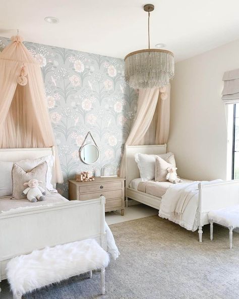 Warren Farmhouse, Neutral Girls Room, Bed Image, Blue Kids Room, Shared Girls Room, Shared Girls Bedroom, Neutral Carpet, Big Girl Bedrooms, Toddler Girl Room