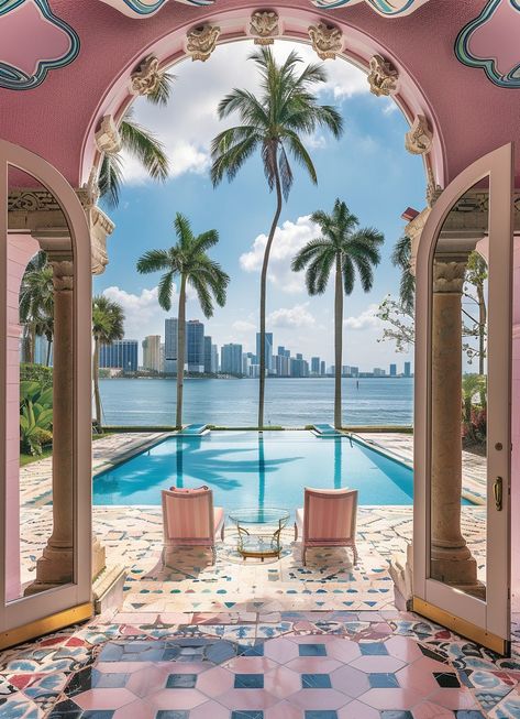 #miami #vibe #pink #house #pool Miami Vision Board, Pink Pool Aesthetic, One Hotel Miami, Miami Beach House, Miami Pool, Miami House, Vibe Pink, Miami Mansion, Miami Aesthetic