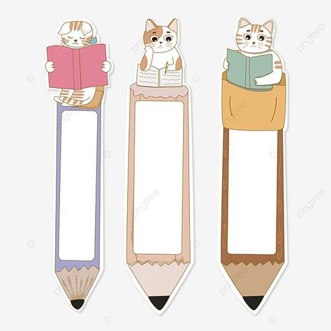 Labels Drawing, Bookmark Vector, Bookmark For Kids, Pencil Vector, Label Book, Animal Bookmarks, Cat Logo Design, Cat Bookmark, Book Vector