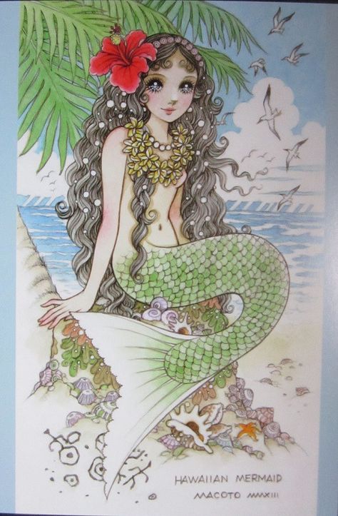 Hawaiian mermaid Hawaiian Mermaid, Retro Anime, Mermaid, Humanoid Sketch, Anime, Art