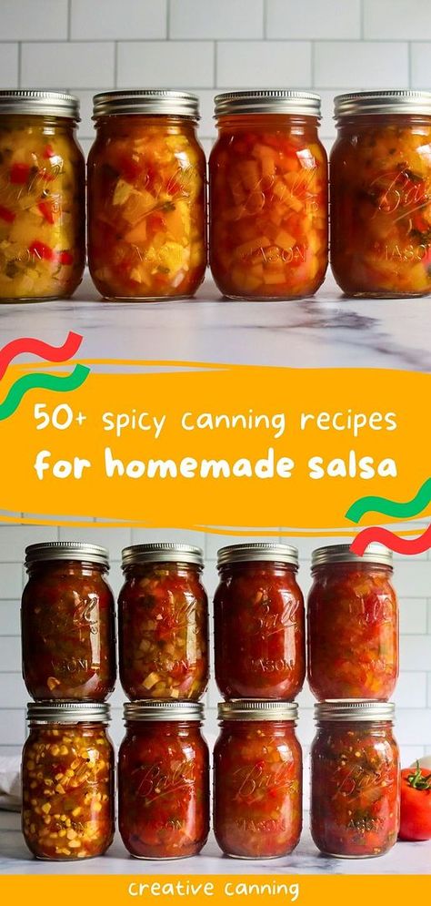 Explore 50+ spicy canning recipes for homemade salsa with this collection of tested salsa recipes. Whether it’s classic tomato salsa or spicy Mexican-style salsa, you’ll find the perfect recipe to preserve with water bath canning. Find more homemade salsa for canning, best salsa recipes ever, salsa recipes with fresh tomatoes, and Canning Hot Peppers at creativecanning.com. Spicy Salsa For Canning, Hot Pepper Salsa Canning Recipe, Hot Pepper Salsa Recipe, Salsa Recipes With Fresh Tomatoes, Tomatillo Salsa Canning Recipe, Salsa Recipes For Canning, Recipes With Fresh Tomatoes, Homemade Salsa For Canning, Salsa For Canning