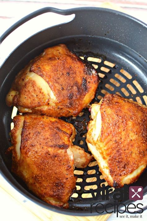 TikTok Air Fryer Chicken Thighs Recipe | Salty Side Dish Chicken Thighs Air Fryer, Air Fryer Recipes Chicken Thighs, Honey Mustard Chicken Thighs, Mustard Chicken Thighs, Chicken Breast Crockpot Recipes, Air Fryer Chicken Thighs, Crockpot Chicken Breast, Chicken Thigh Recipes Crockpot, Boneless Chicken Thigh Recipes