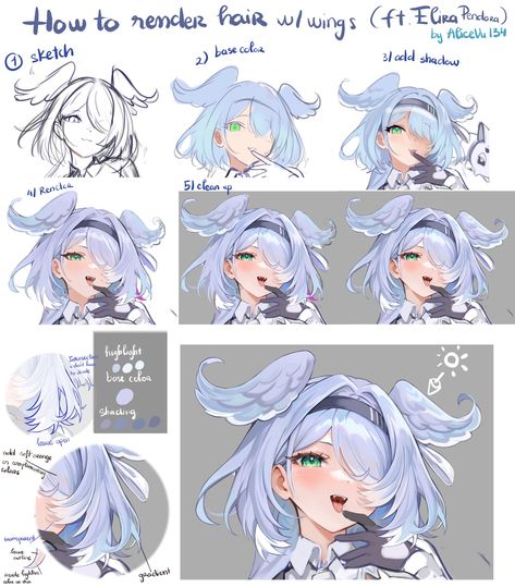 Rendering Drawing, Digital Art Tutorial Beginner, Pelo Anime, Drawing Hair Tutorial, Digital Painting Techniques, Anime Tutorial, Palette Art, Digital Art Beginner, Digital Painting Tutorials