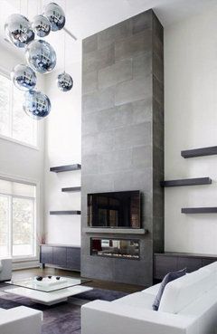 Contemporary Fireplace Designs, Minimalist Fireplace, Veranda Design, Tall Fireplace, Smooth Concrete, Fireplace Tv Wall, Black Fireplace, Contemporary Living Room Design, Concrete Fireplace