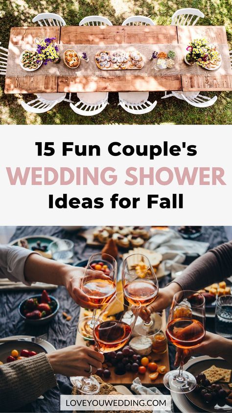 Boho Couple Shower Ideas, Wedding Shower Coed, Couple’s Shower Ideas, His And Her Bridal Shower Ideas, Bridal Shower Ideas For Couples, Fall Themed Couples Shower Ideas, Fall Couples Shower Decorations, Bride And Groom Wedding Shower Ideas, Co Ed Wedding Shower Themes