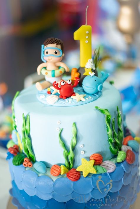 Fish Theme Birthday Cake, Sea Animal Birthday Cake, Baby Shark Theme Cake, Underwater Birthday, Baby Boy Birthday Cake, Ocean Birthday Party, Ocean Cakes, Sea Cakes, Ocean Birthday