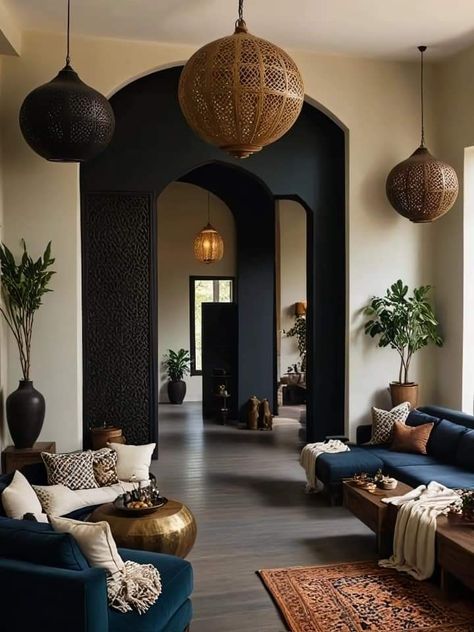 Moody Spanish Home, Bohemian African Decor, African Style Living Room, Spanish Bedroom Ideas, Mexican Interior Design Living Room, African Inspired Living Room, Moody Entryway, Afro Bohemian Style Decor, African Living Rooms