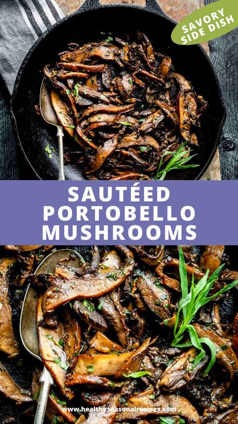 Easy Sautéed Portobello Mushrooms in a skillet. Side Dishes For Ham, Portobello Mushroom Recipes, Delicious Appetizer Recipes, Easy Meal Plans, Portobello Mushroom, Weeknight Dinner Recipe, Favorite Comfort Food, Healthy Side Dishes, Side Recipes