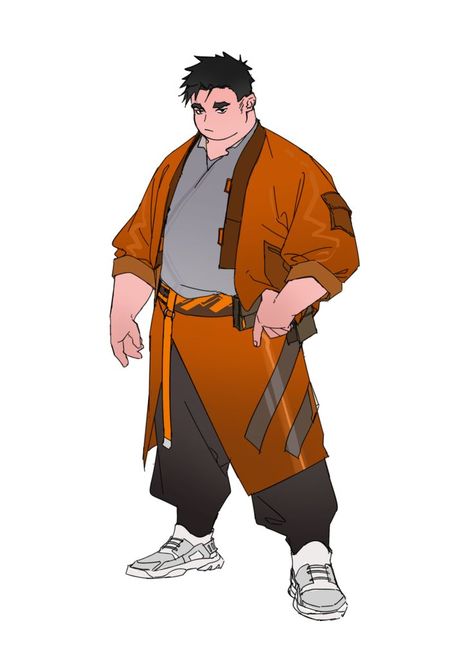 Big Guy Drawing Reference, Bigger Character Design, Big Character Design Male, Big Anime Guy, Bulky Character Design, Big Guy Poses, Plus Size Male Oc Art, Chubby Anime Character, Chubby Male Body Reference Drawing