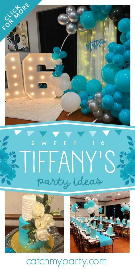 Tiffany Themed Sweet 16, Breakfast At Tiffany’s Sweet 16, Tiffany Sweet 16 Party Ideas, Tiffany Blue Sweet 16, Tiffany Sweet 16, Tiffany Theme Party, Tiffany Birthday, Tiffany Cakes, Blue Sweet 16