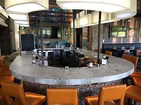 Commercial Bar, Horseshoe Countertop Concrete Countertops ACS/Paradise Concrete Design Studio Phoenix, AZ Concrete Bar Top, Countertop Concrete, Horseshoe Bar, Concrete Bar, Outdoor Bathtub, Concrete Interiors, Commercial Bar, Concrete Counter, Concrete Kitchen