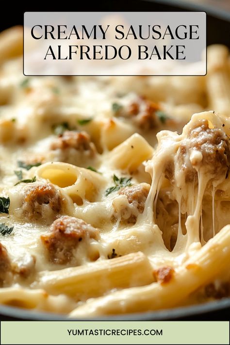 Get ready for a dinner that wows! This creamy sausage Alfredo bake is bursting with flavor, combining tender pasta, savory sausage, and a rich, cheesy sauce. Perfect for busy weeknights or cozy family meals. Full recipe inside!

#FamilyDinnerIdeas #PastaBake #SausageAndCheese #WeeknightMeals #SimpleCooking Sausage With Alfredo Sauce, Sausage Garlic Pasta, Pasta Ideas With Sausage, Easy Recipe With Sausage, Sausage Pasta Recipes Creamy, Sausage Main Dish Recipes, Italian Sausage Supper Ideas, Dinner Meals With Sausage, Recipes For Dinner With Sausage