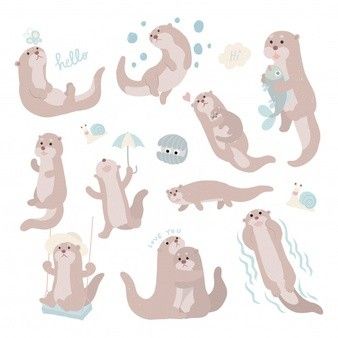 Otter Reference, Otter Doodle, Cute Otter Drawing, Cute Otters Drawing, Cartoon Otter, Otter Cartoon, Otter Drawing, Otter Tattoo, Otter Illustration