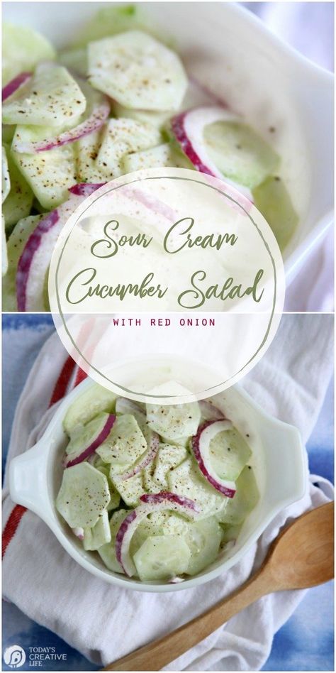 Onions Vinegar, Creamed Cucumber Salad, Cucumber And Onion Salad, Cucumber And Onion, Recipe Cucumber, Perfect Salad Recipe, Salad Simple, Vinegar Cucumbers, Creamed Cucumbers