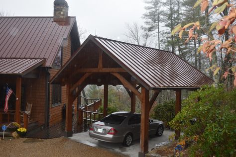 Log Carport Ideas, Carport With Walkway To House, Cabin With Carport, Timber Carport Ideas, Gazebo Carport Ideas, Cedar Carport Ideas, Rustic Carport Ideas, Carport Designs Attached To House, Diy Carport Ideas