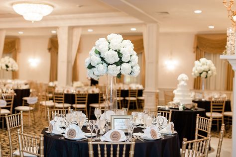 Tall white hydrangea centerpieces by the william penn inn White Hydrangea Centerpieces, Hydrangea Centerpieces, Hydrangea Centerpiece, William Penn, Royal Blue Wedding, Pennsylvania Wedding, Inn Wedding, White Hydrangea, Blue Wedding