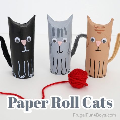 Toilet Paper Roll Cat Craft - Frugal Fun For Boys and Girls Toilet Paper Roll Art, Rolled Paper Art, Toilet Paper Crafts, Homemade Toys, Toilet Paper Roll Crafts, Easter Basket Diy, Paper Roll Crafts, Bird Crafts, Dog Crafts