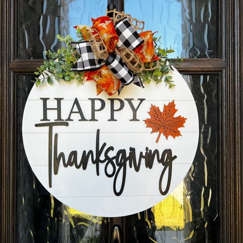 Thanksgiving Door Hangers, Fall Door Signs, Thanksgiving Door Sign, Autumn Front Porch, Thanksgiving Front Door, Thanksgiving Door Hanger, Fall Front Door Decor, Turkey Decor, Fall Thanksgiving Wreaths