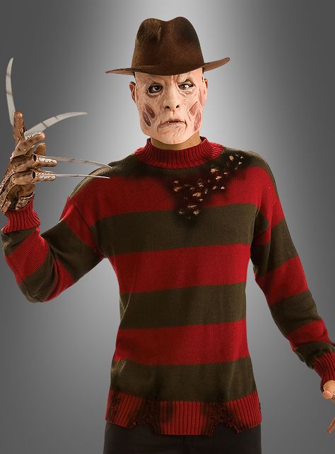 Freddy Krueger deluxe sweater Freddy Krueger Sweater, Freddy Costume, Freddy Krueger Costume, Terrifying Movies, 3 People Costumes, Halloween Jumper, Movie Themed Party, Black Halloween Dress, Scary Halloween Costumes